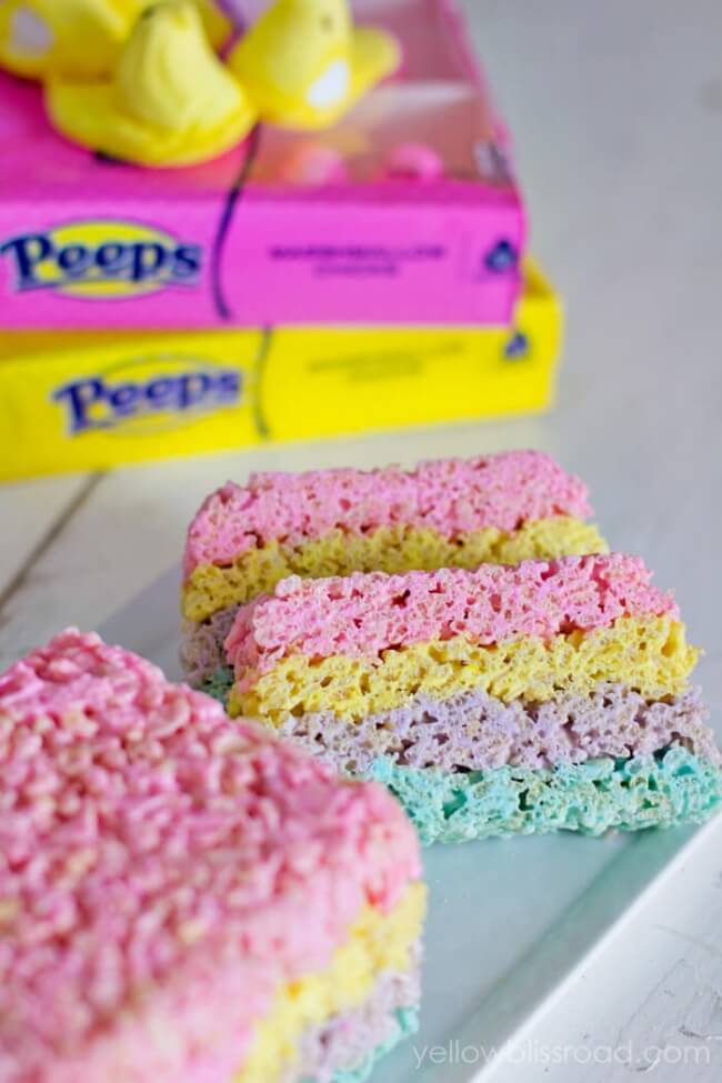 Layered PEEPS Crispy Rice Cereal Treats