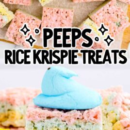 overhead and close up shot of pieces of Rice Krispie treats