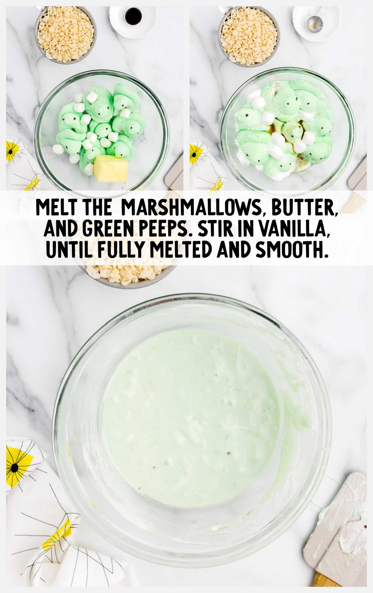 marshmallows, butter, peeps, and vanilla combined together