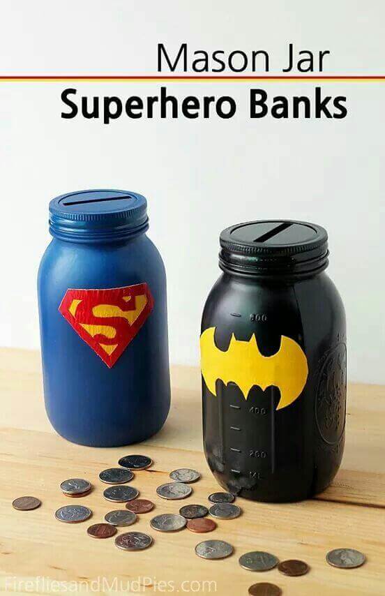 Batman and Superman Mason Jar Banks (Favor idea)