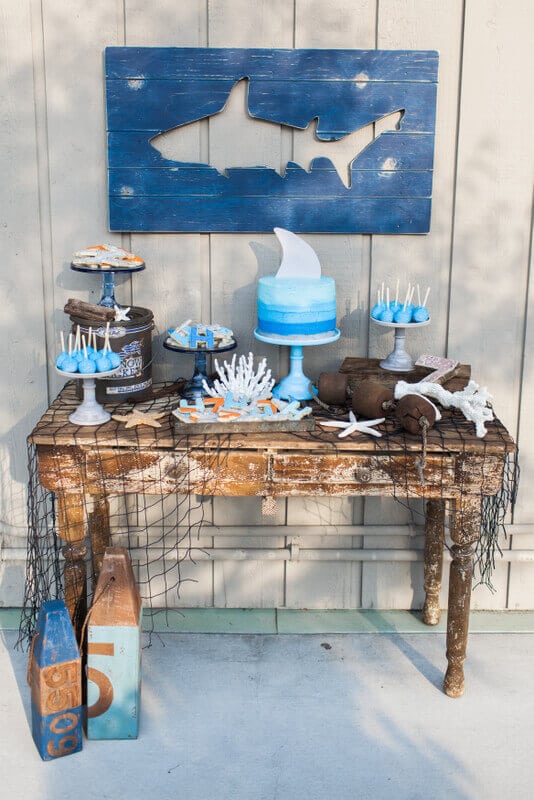 Shark Pool Party Dessert Table