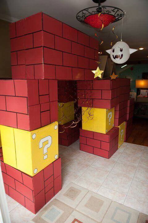 Bring Super Mario Brothers to life with these amazing brick & question mark box decorations