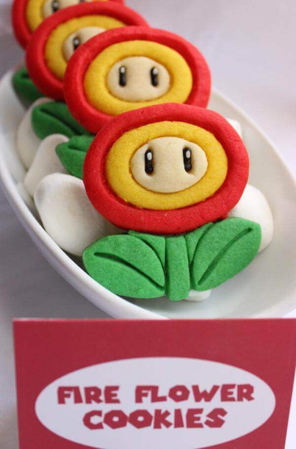 Adorable Fire Flower Cookies are delightful Super Mario treats or Mario Brothers party favors.