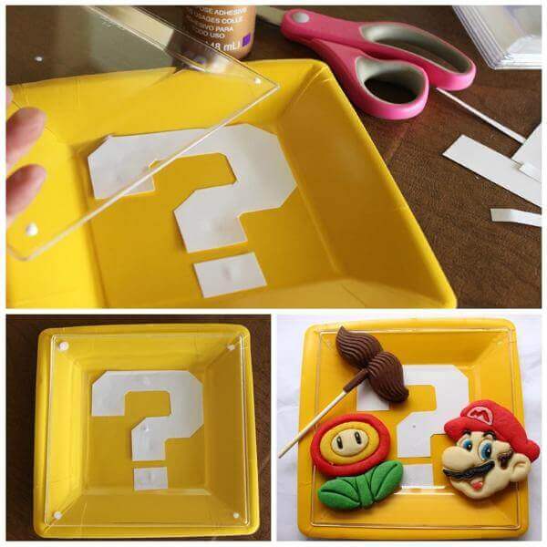 These fun Super Mario Bros plates are easy to make and perfect for the theme.