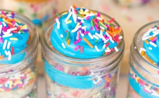 Sprinkles Birthday Cake in Mason Jars - Spaceships and Laser Beams