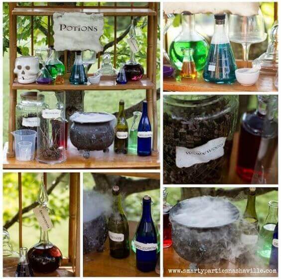 These DIY Potions Decorations are ideal props for a Harry Potter party.