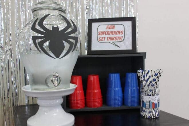 Boys Spiderman Birthday Party Drink Station