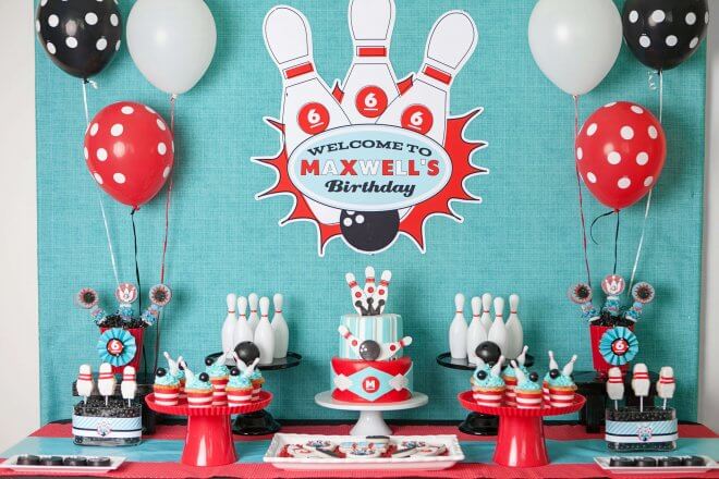 Boys Bowling Themed Birthday Party Dessert Table