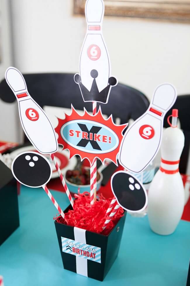 Boys Bowling Themed Birthday Party Food Party Table Centerpiece Decoration Ideas