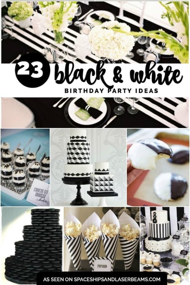 Festive birthday party decor. Minimalistic style. Black and white