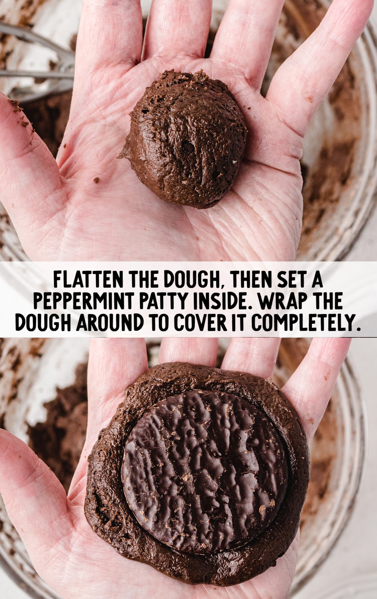 dough flattened and topped with a peppermint patty