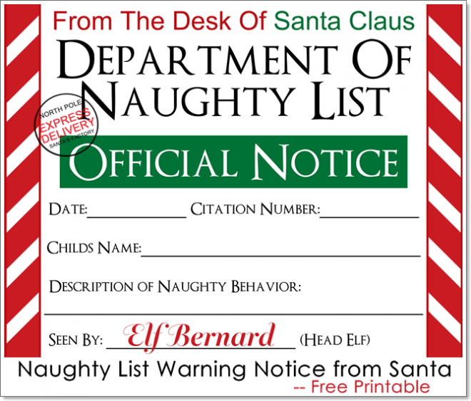 Free Printable Naughty List