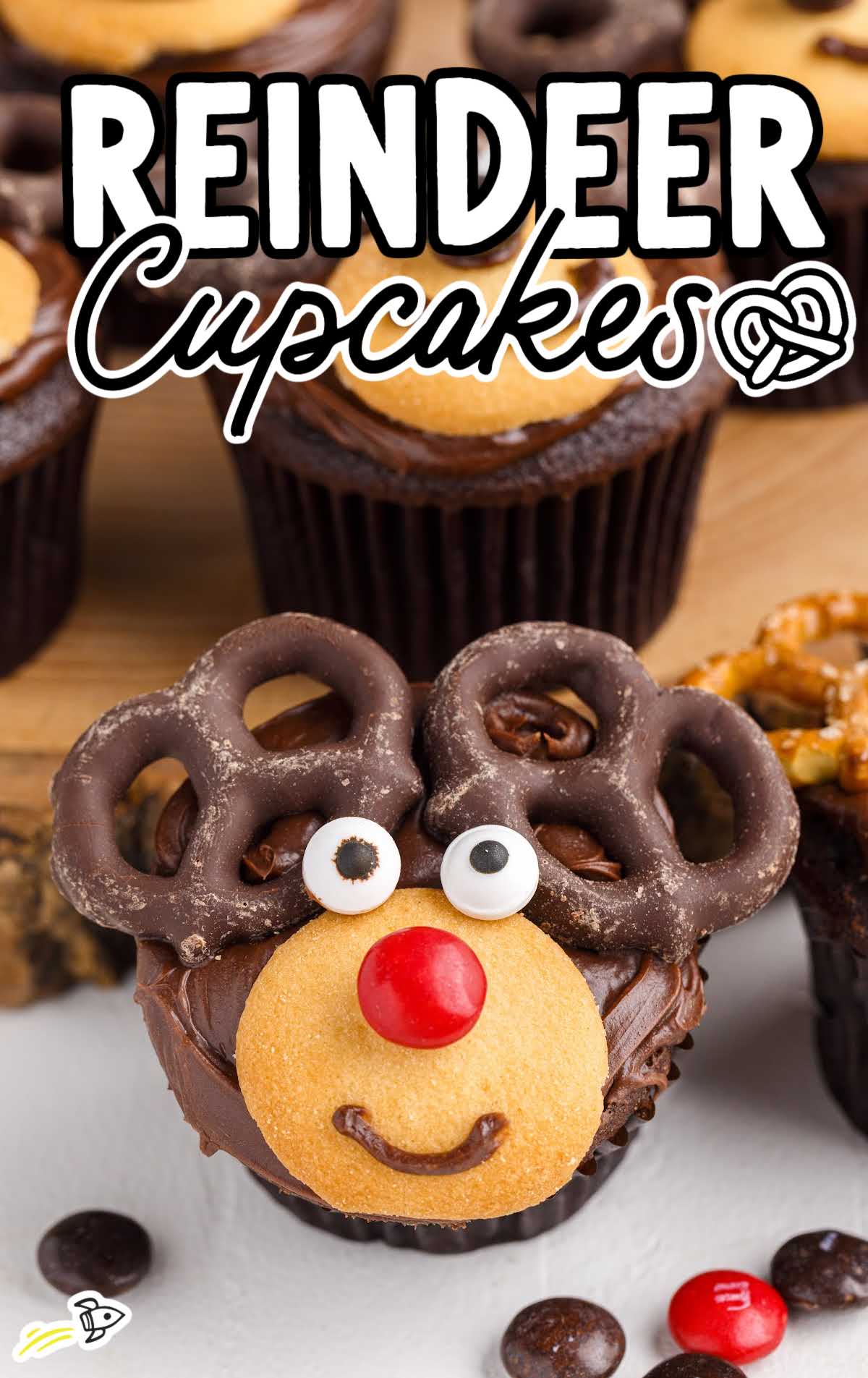 a close up shot of Reindeer Cupcakes