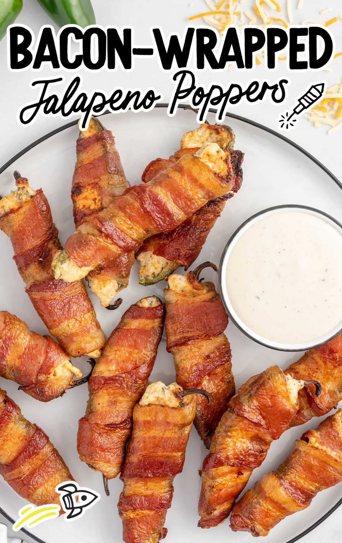 overhead shot of Bacon-Wrapped Jalapeño Poppers on a plate