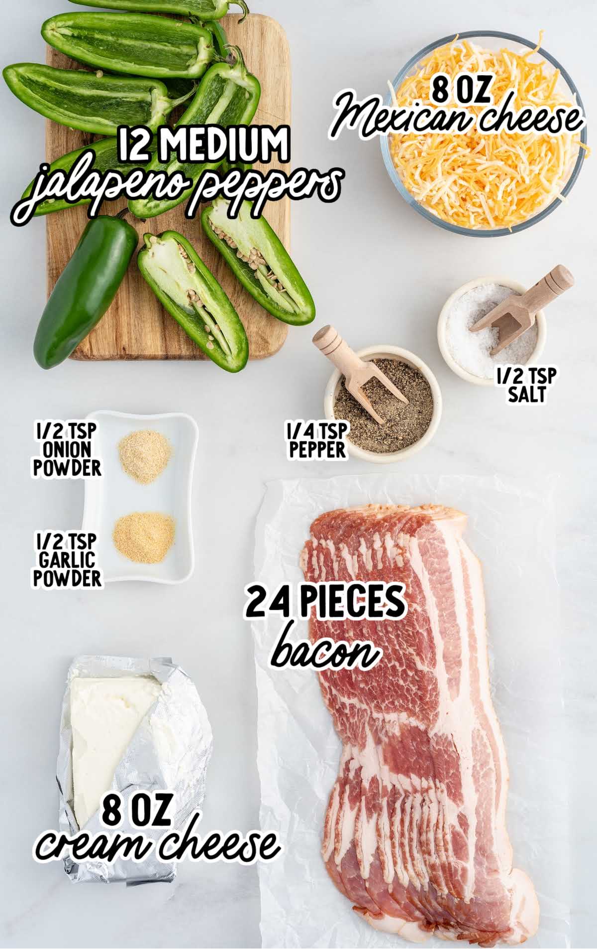 Bacon-Wrapped Jalapeño Poppers raw ingredients that are labeled