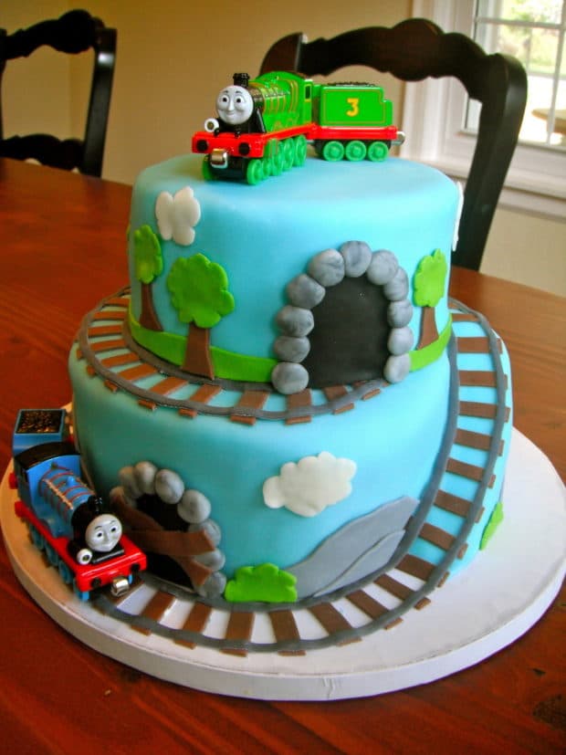A birthday cake made to look like a train