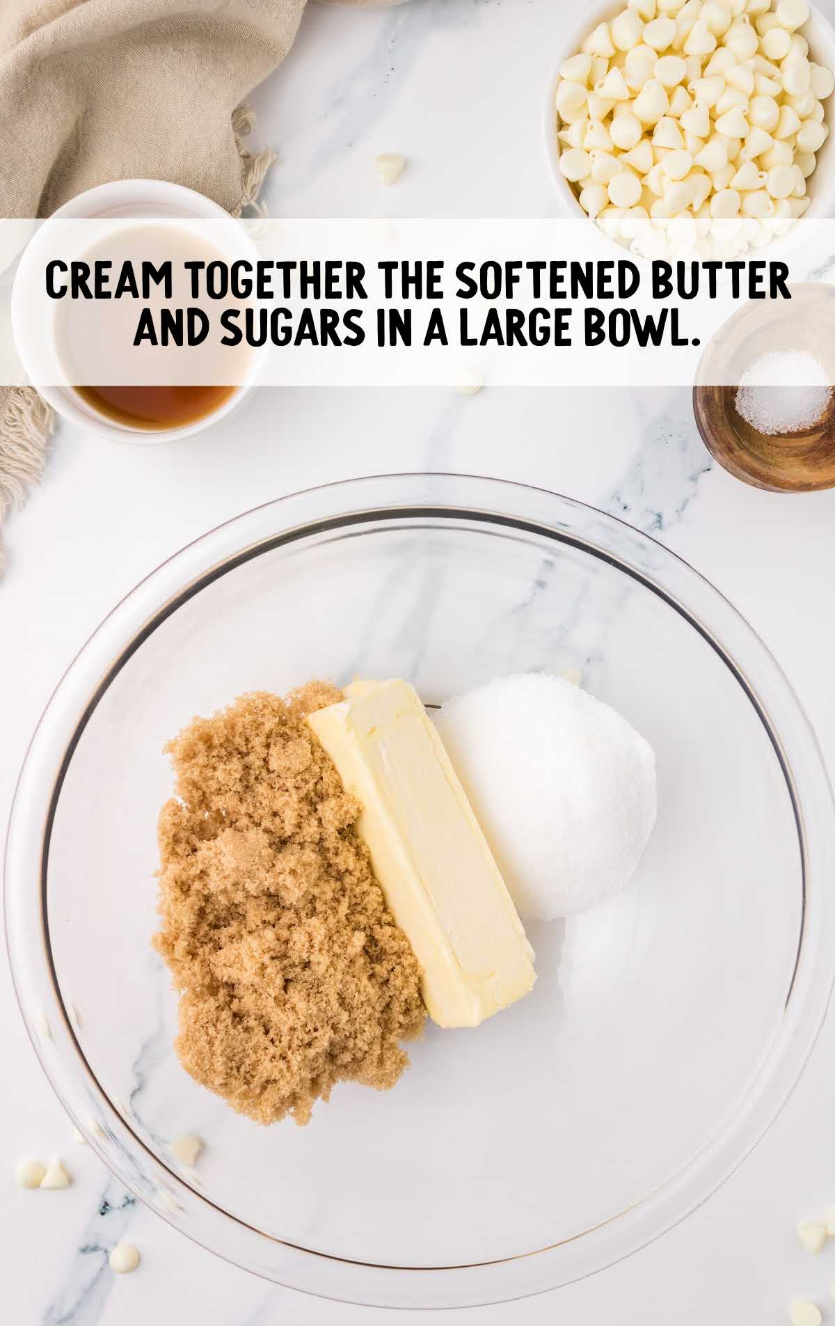 softened butter and sugars combined in a bowl