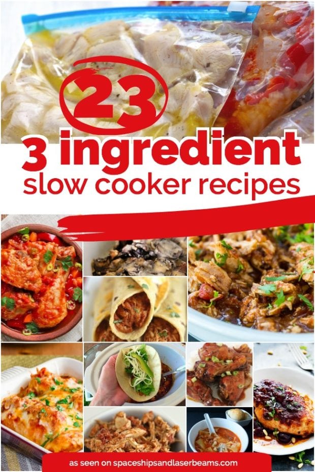A bunch of different types of food, with Slow cooker and Crock
