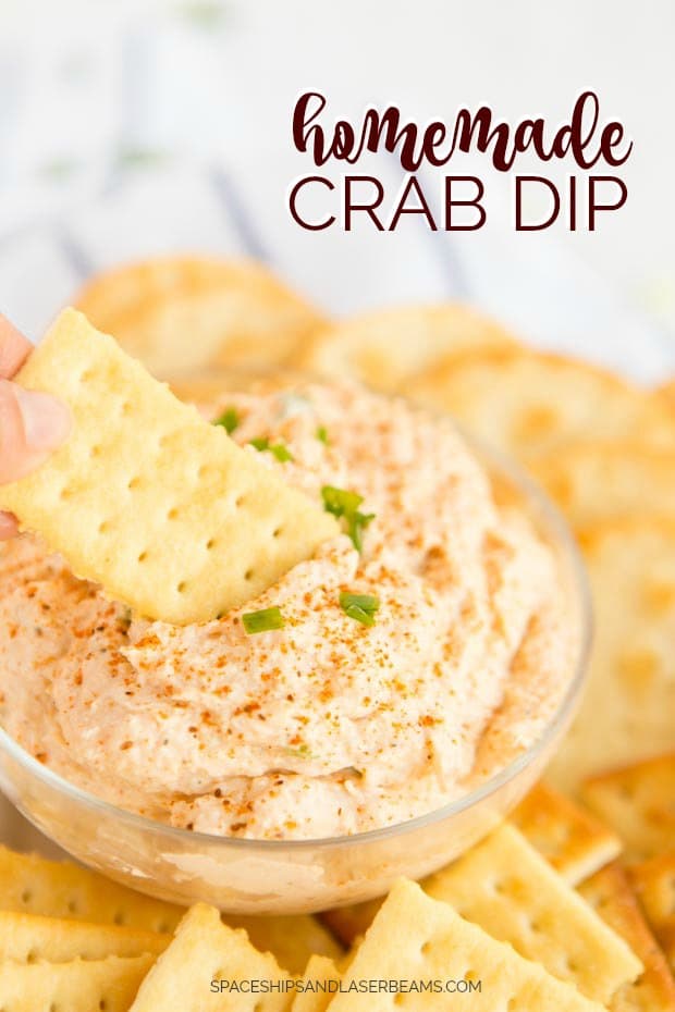 A close up of food, with Crab dip and Cream cheese