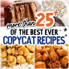 Pinterest image highlighting more than 25 of the best copycat recipes with desserts, appetizers, and main dishes