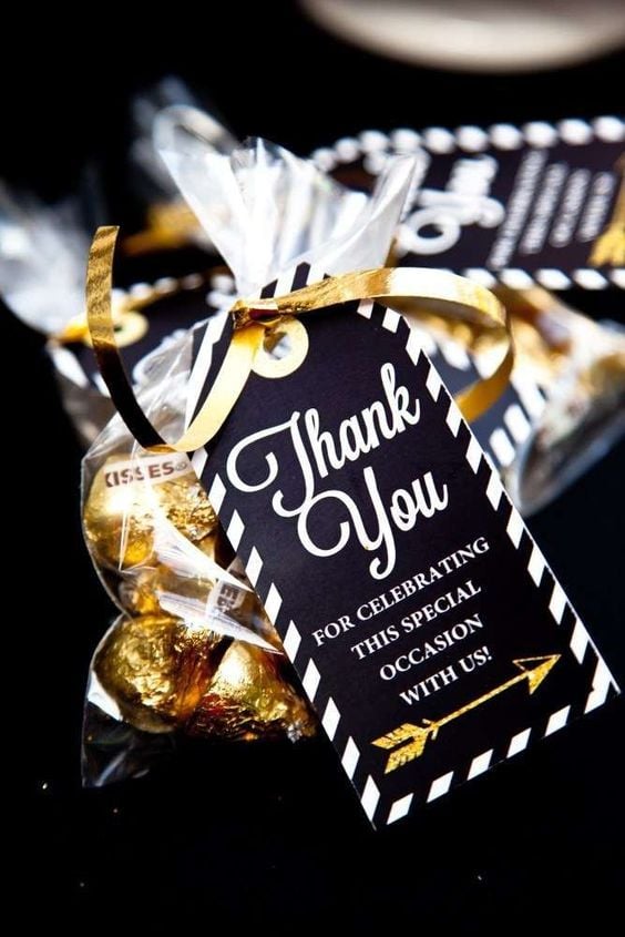 Black & Gold Thank You Themed Small Party Favor Gift Bags Tags -12pack 