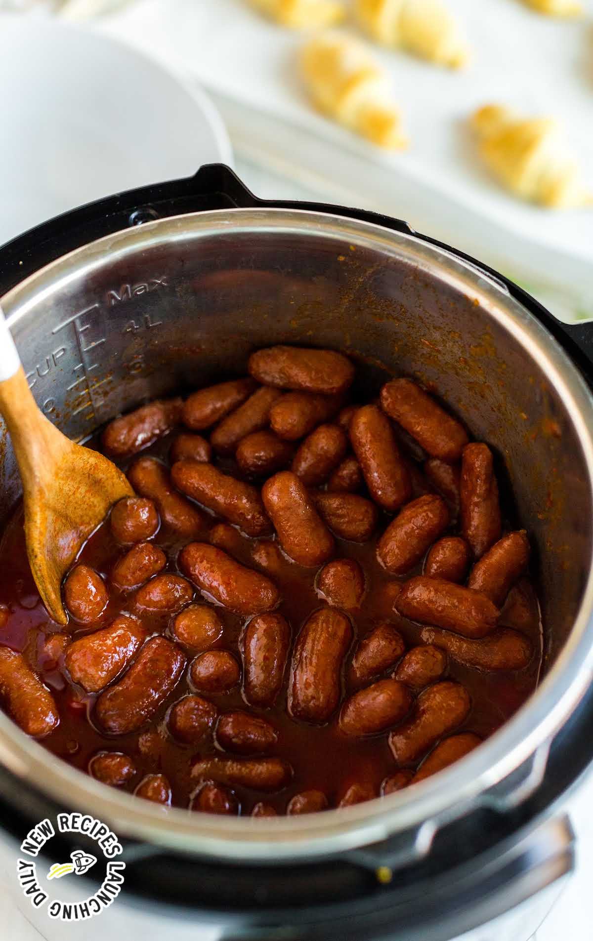 close up shot of Instant Pot Little Smokies in a instant pot