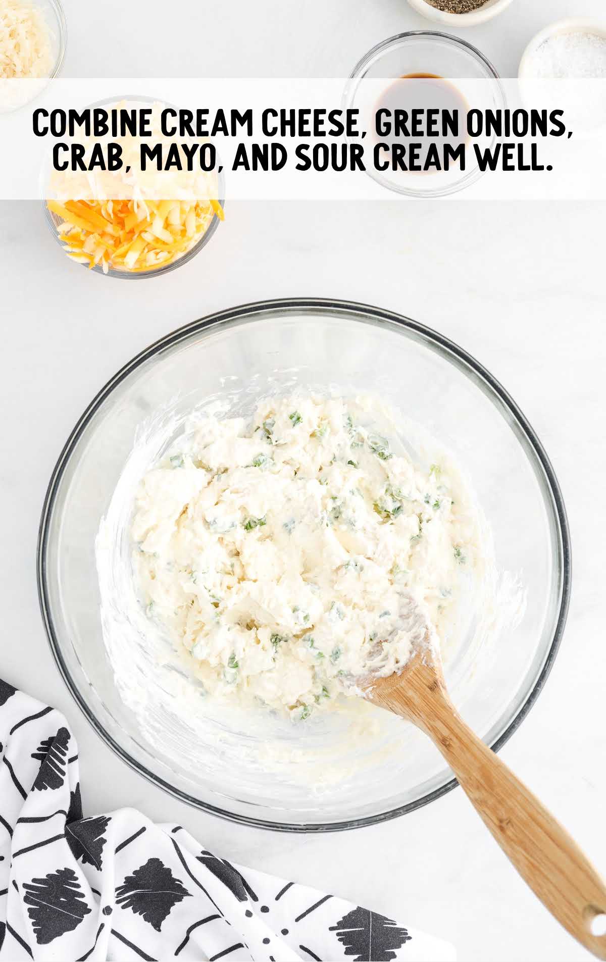 cream cheese, green onions, crab, mayo, and sour cream combined