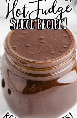 close up shot of hot fudge sauce in a mason jar