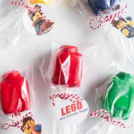 overhead shot of LEGO Cake Pops wrapped