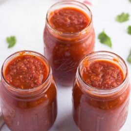 close up shot of Homemade Tomato Sauce in a jars