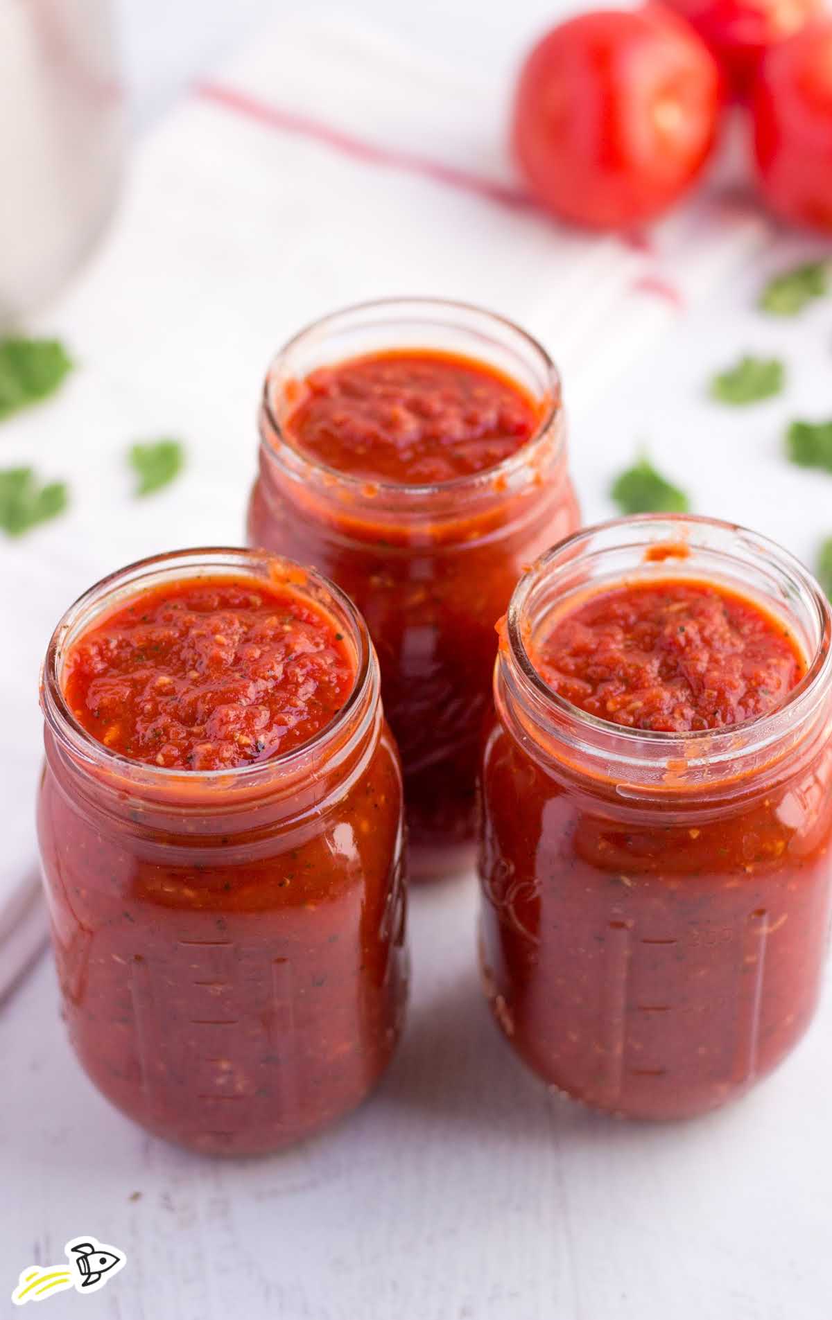 close up shot of Homemade Tomato Sauce in a jars
