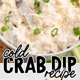 a bowl of Crab Dip topped with chopped green onions