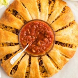 overhead shot of Taco Ring with salsa