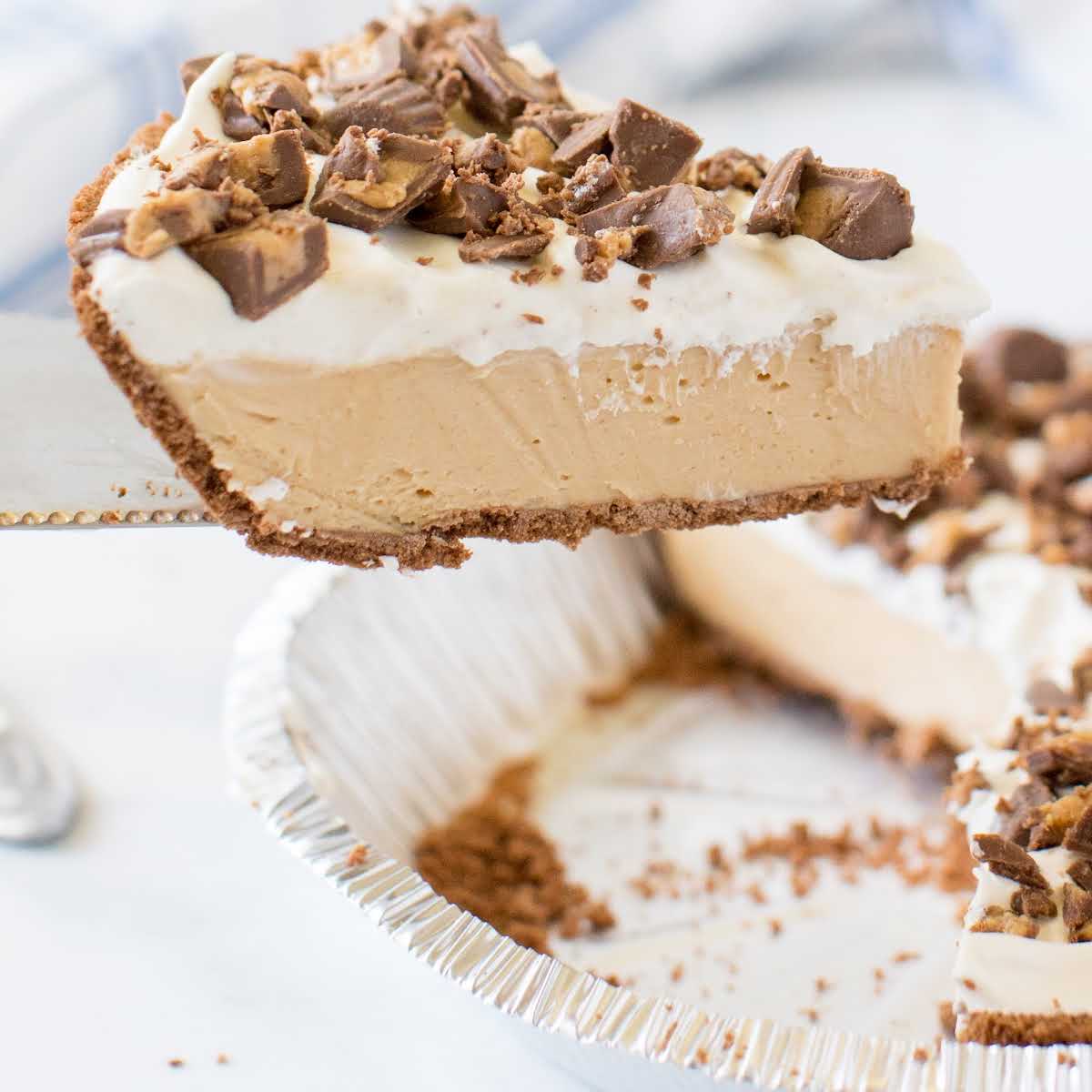 close up shot of a slice of pie on a spatula