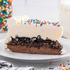 a slice of Copycat Dairy Queen Ice Cream Cake on a plate