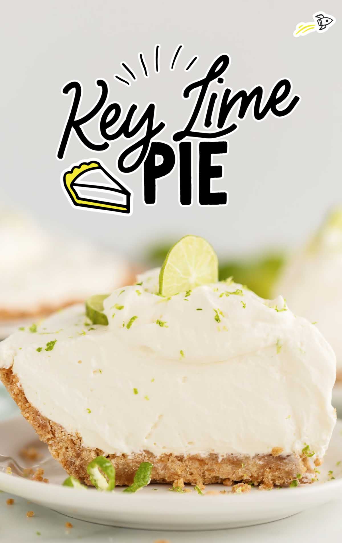 close up shot of a slice of pie garnished with lime on a plate