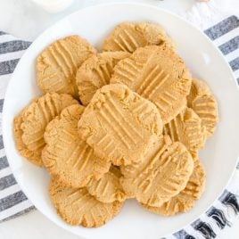 A plate of food, with Cookie and Peanut