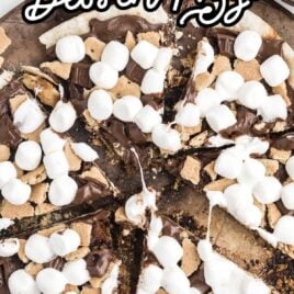 close up shot of a chocolate dessert pizza cut into slices