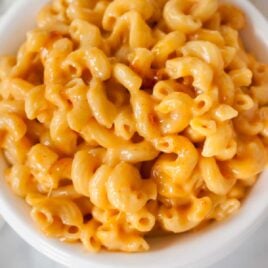 A close up shot of Instant Pot Mac and Cheese in a bowl