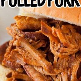 close up shot of a Instant Pot Pulled Pork sandwich