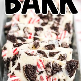 close up shot of Oreo Peppermint Bark on a serving dish