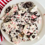 close up overhead shot of Oreo Peppermint Bark on a plate