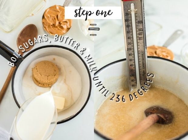 boiling ingredients for peanut butter fudge