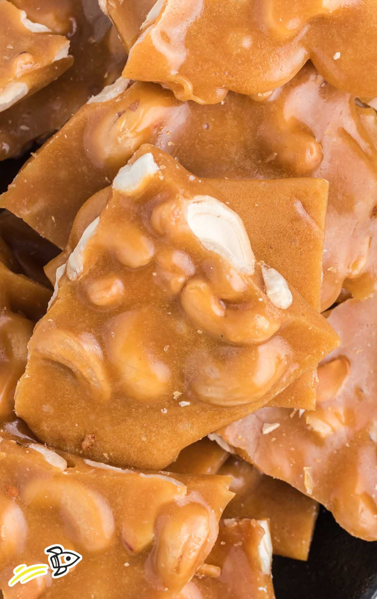close up shot of pieces of Cashew Brittle