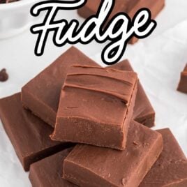 close up shot of Chocolate Fudge stacked on top each other