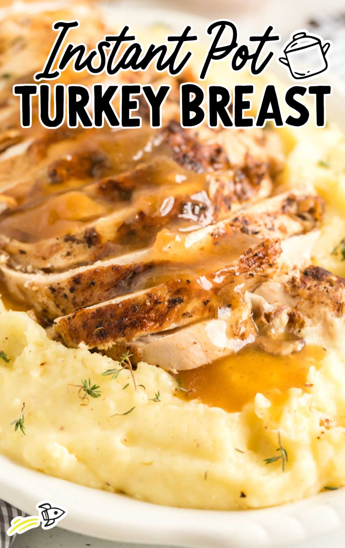 close up overhead shot of slices of instant pot turkey breast