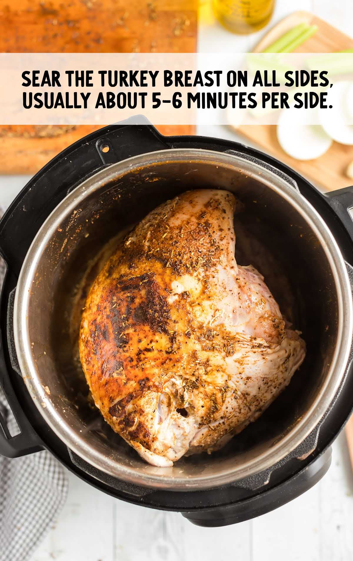 on all sides turkey breast seared in a pot