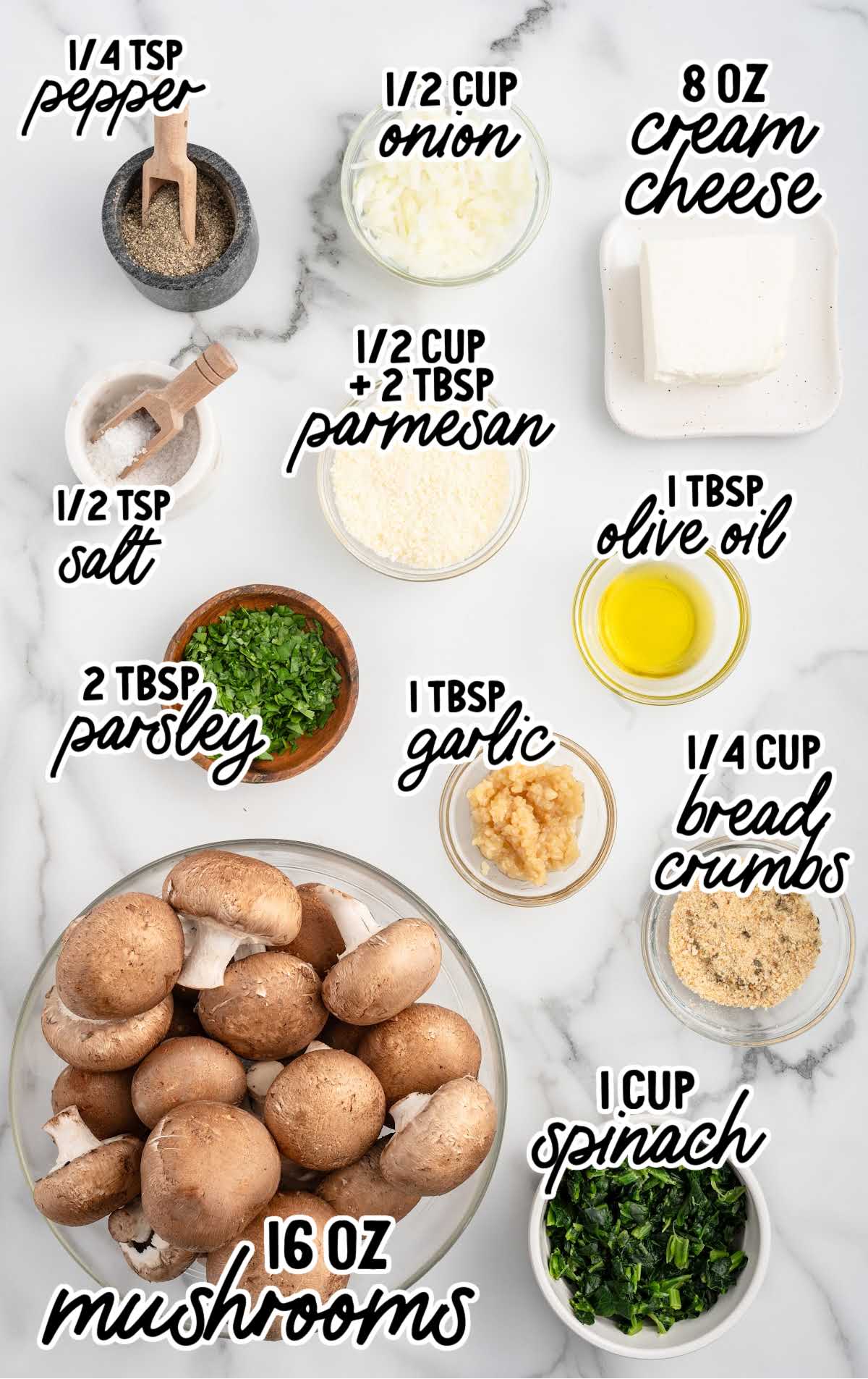 Stuffed Mushrooms raw ingredients that are labeled