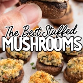 a bunch of Stuffed Mushrooms garnished with parsley on a plate