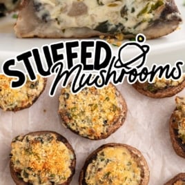 a bunch of Stuffed Mushrooms garnished with parsley